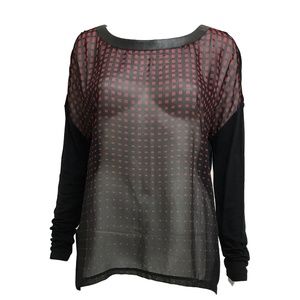 Trouve Sheer Hi Low Top with Faux Leather Trim